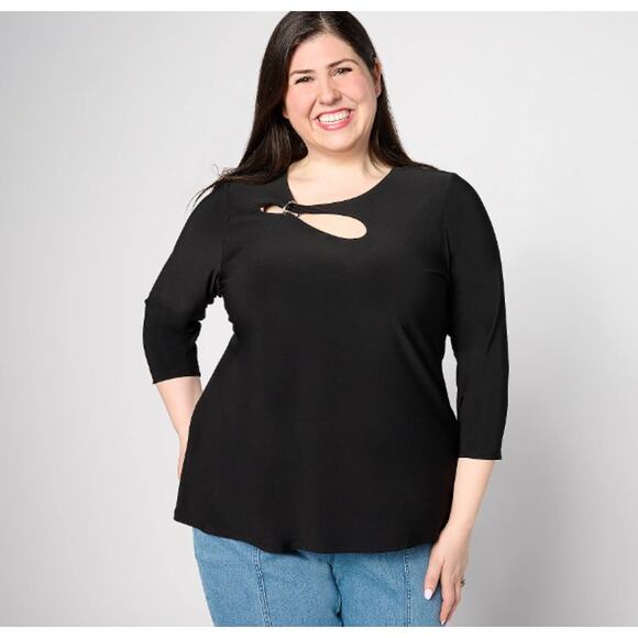 A623437 ATTUTIDES by Renee Como Jersey Ring Keyhole Top Black 1X - Picture 5 of 6